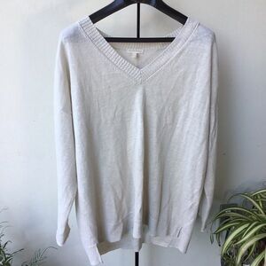 Eileen Fisher Women's Cream V-Neck Sweater Organic Linen size XL/TG